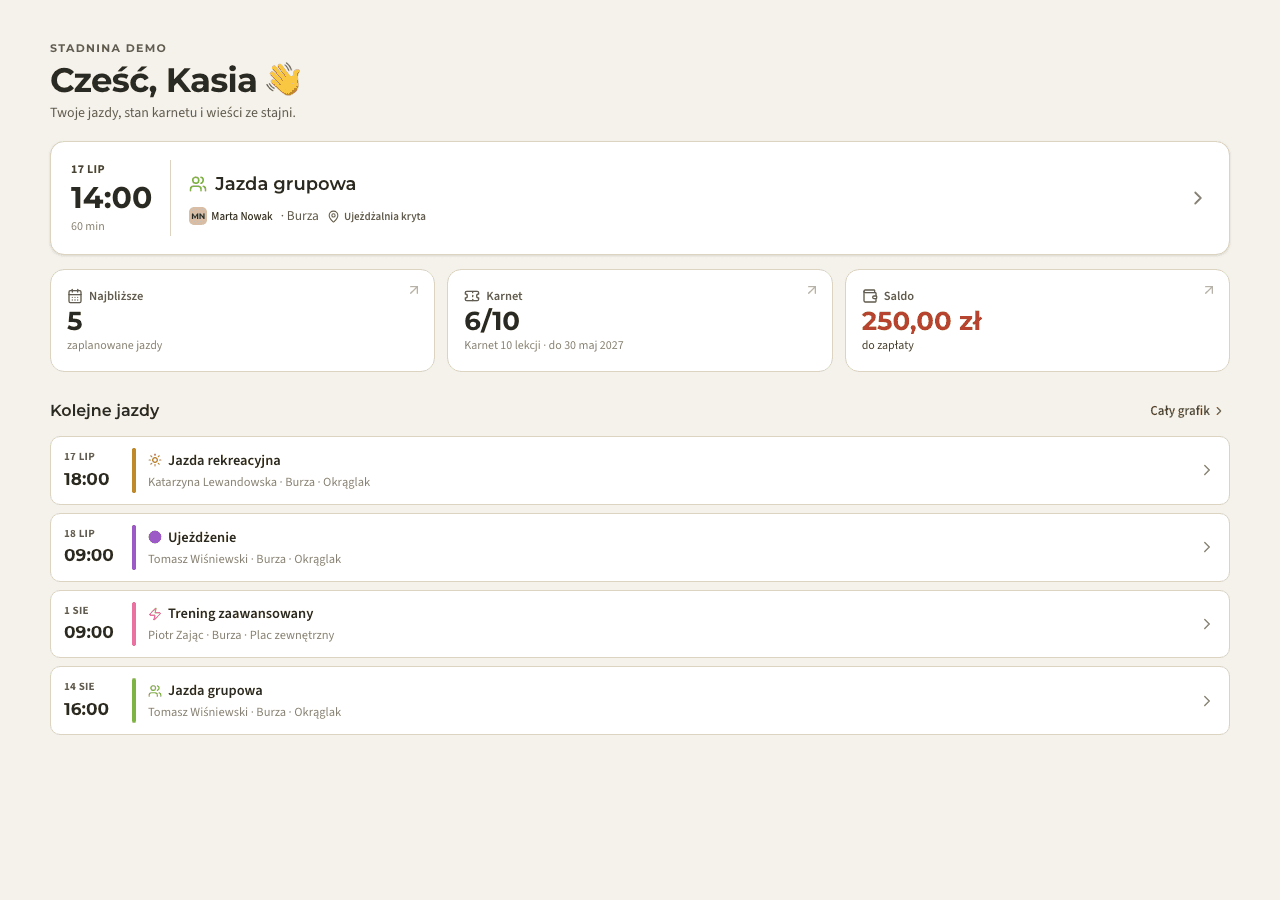 aplikacja — moje jazdy i saldo
