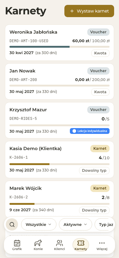 podgląd · Karnety